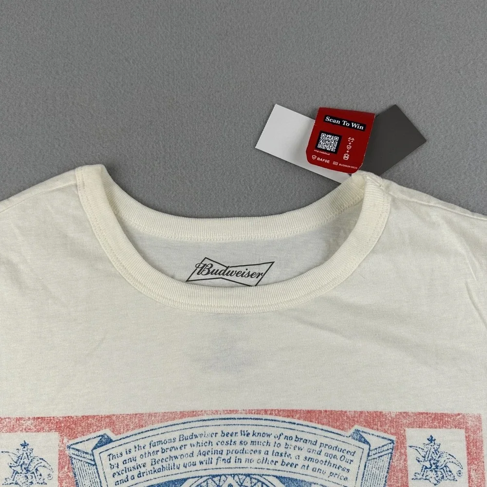 Budweiser Shirt Men's Large White Beer Label Graphic Tee Hybrid Apparel NWT